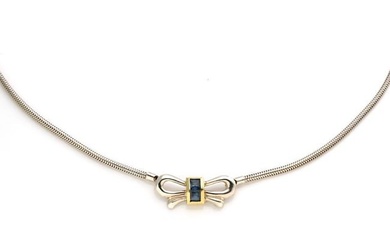 Tiffany & Co. Sapphire Necklace Sterling Silver 18k Yellow Gold Bow