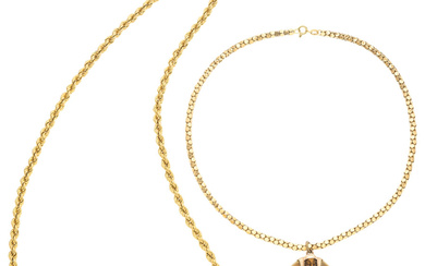 Tiger's Eye Quartz, Horn, Gold, Yellow Metal Pendant-Necklaces Stones:...