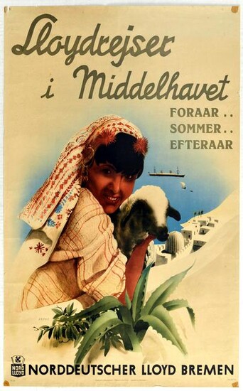 Travel Poster Mediterranean Cruises Hapag Norddeutscher