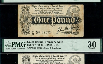 Treasury Series, John Bradbury, first issue £1 (2), ND (7 August 1914), serial number V/34 1807...