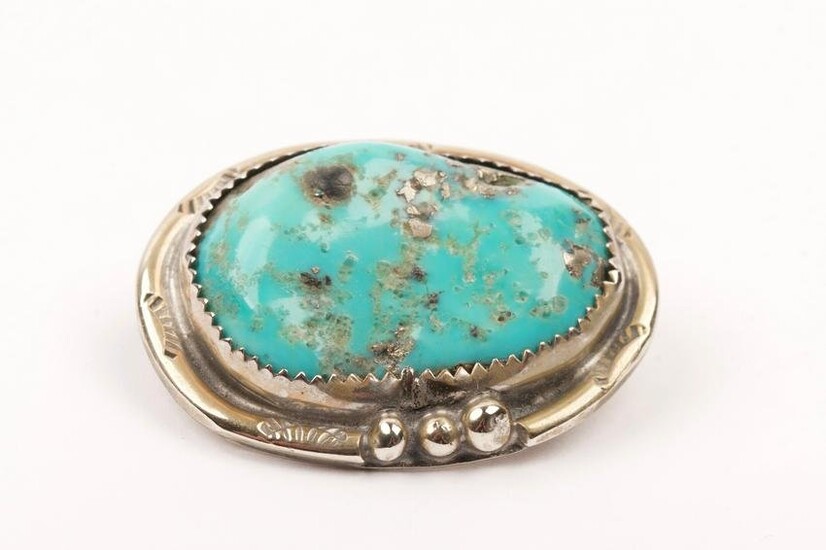 Turquoise and Silver Plated Brooch