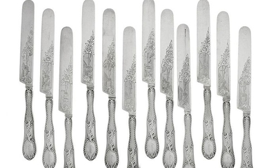 Twelve Tift & Whiting Coin Silver Dessert Knives