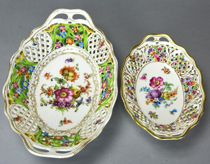 Two Antique Bavarian Dresden Rose Serving Platters