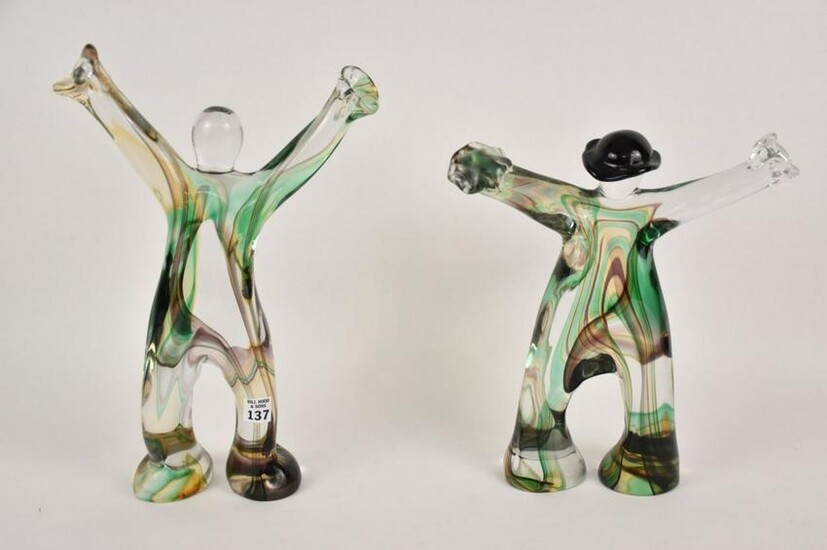 Two Murano Glass Figures - Green and brown swirl art