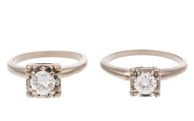 Two Vintage Diamond Engagement Rings in 14K