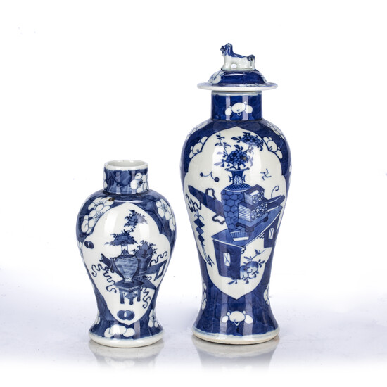 Two blue and white prunus vases