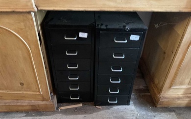 Two metal six drawer filing cabinets, height 66cm, width 28cm,...