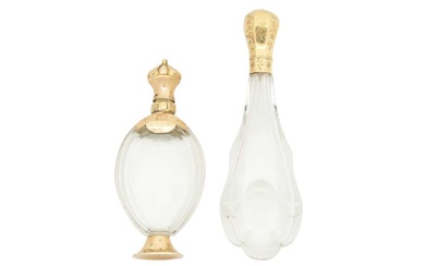 Two mid-19th century Willem III Dutch 14 carat gold mounted glass scent bottle, The Netherlands circa 1860