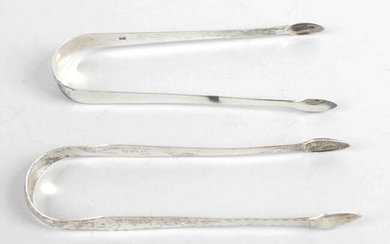 Two pairs of George III silver sugar tongs, one pair Newcastle.