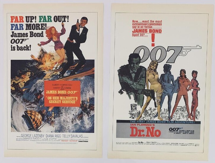 NOT SOLD. Two small James Bond posters from "Dr No" and "On Her Majesty's Secret Service". Both published by Eon Productions in 1987. 44 x 29 cm. (2). – Bruun Rasmussen Auctioneers of Fine Art