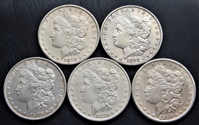USA - Dollars (Morgan) 1878, 1878-S, 1879, 1880-O, 1880-S (5 pieces) - Silver
