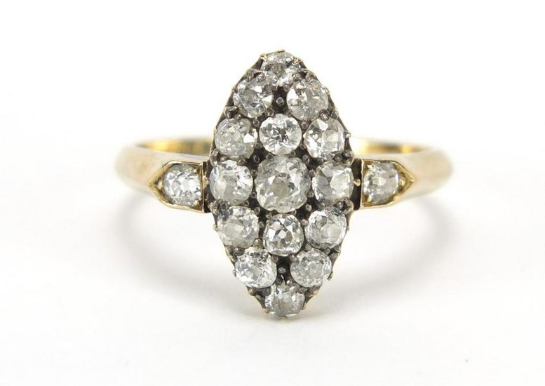 Unmarked gold diamond cluster ring, size T, 4.0g