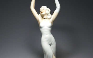 Unterweissbach - Heinz Schaubach (1886-1970) - Sculpture, Art Deco Revuegirl. - 24.5 cm - Porcelain - 1940
