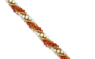 Van Cleef & Arpels, Coral and Cultured Pearl Bracelet, 'Twist'