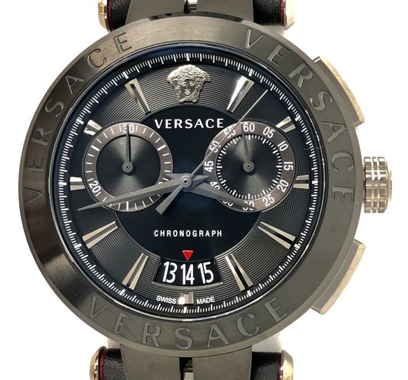 Versace - Aion Chronograph Watch Black Leather Swiss - VBR030017 - Men - NEW