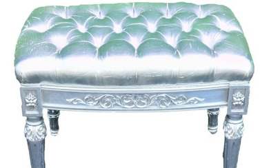 Versace Vanitas Silver Leaf Upholstered Stool