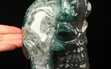 Very Rare Carving 2.711 Kg First Quality Fluorite Skull - Hand Carved Skull - 130 mm - 110 mm - 145 mm