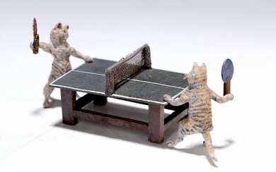Vienna Bronze, cat playing Ping Pong, 2. H....