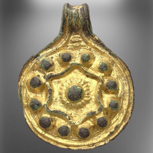 Viking Gilded Bronze interesting and RARE Viking Age ''Astrological'' Pendant - Twelve embossed Globes in a circle.