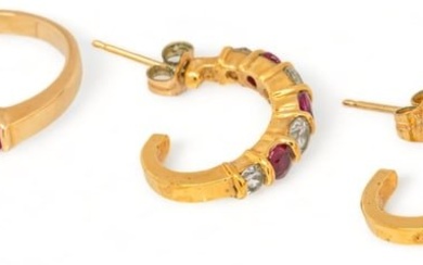 Vikki Carr | 14K Diamond Ruby Ring and Earrings Set