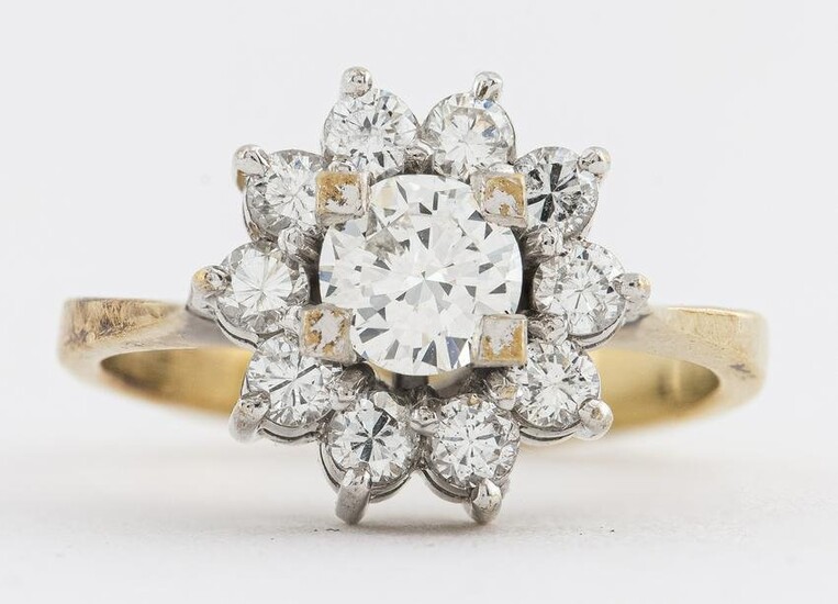 Vintage 14K Yellow Gold Diamond Cluster Halo Ring