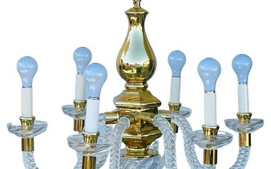 Vintage 6 Arm Murano Glass & Brass Chandelier
