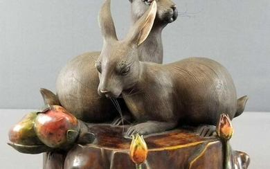 Vintage Asian Rabbit Pottery Figurine