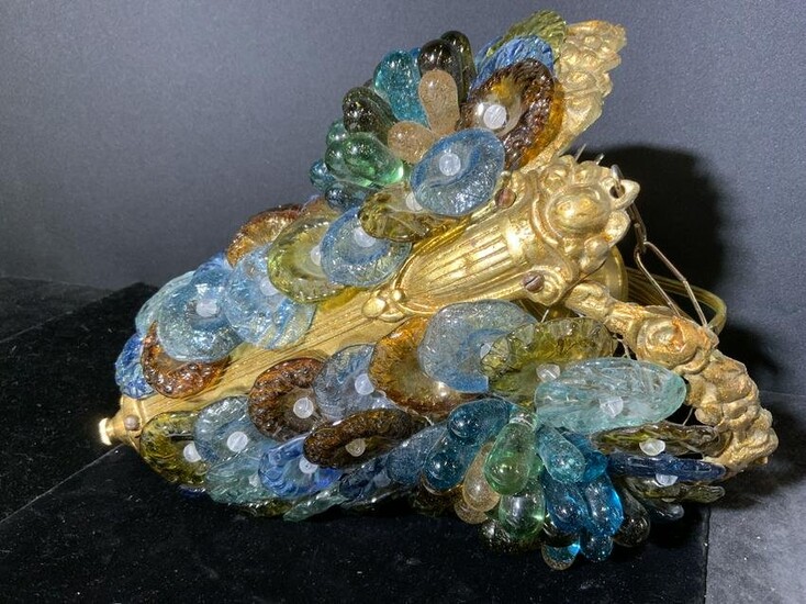 Vintage Brass & Art Glass Chandelier