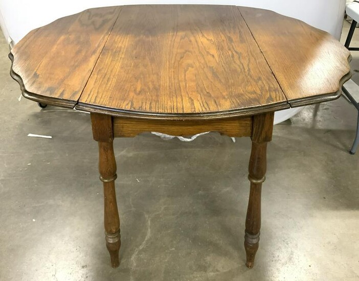 Vintage Carved Wooden Drop Leaf Dining Table