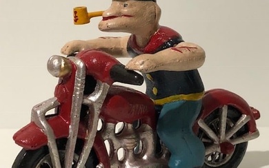 Vintage Cast Iron Toy POPEYE on Patrol Harley Davidson