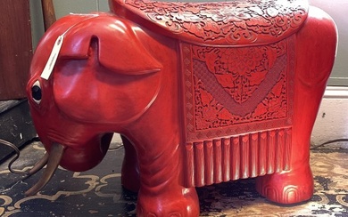Vintage Chinese Cinnabar Elephant Bench / Foot Stool