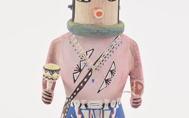 Vintage Hopi kachina doll. Paint decorated carved wood with feathers. Height of wood 10in. Vibrant