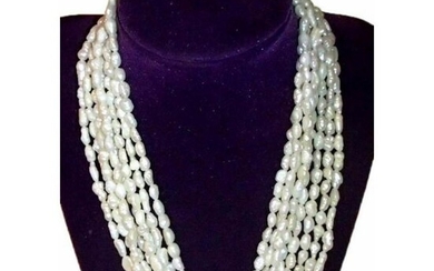 Vintage Multi-strand Natural White Baroque Rice Pearls