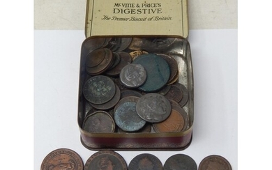 Vintage biscuit tin containing a good range of early Copper ...