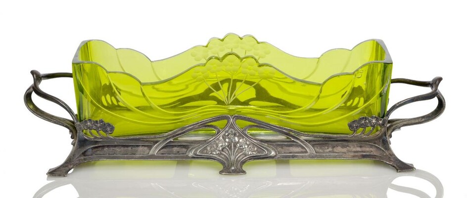 WMF, a German Art Nouveau metal and green glass centrepiece...