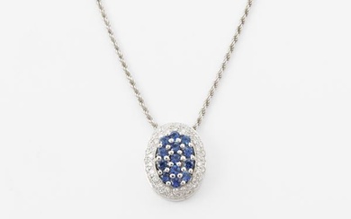 White gold necklace with diamonds and synthetic sapphires