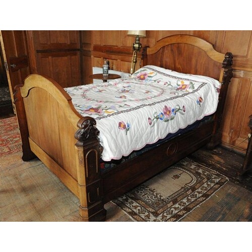 William IV mahogany and walnut double bed with serpentine sh...