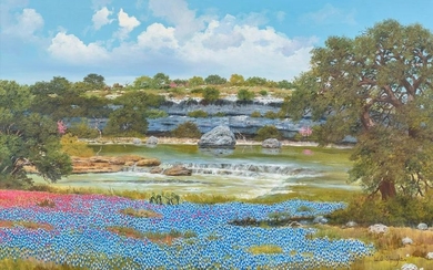 William Slaughter (1923-2003), "Bluebonnets and Oaks"