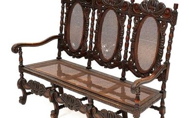 William and Mary Style Carved Caned Settee