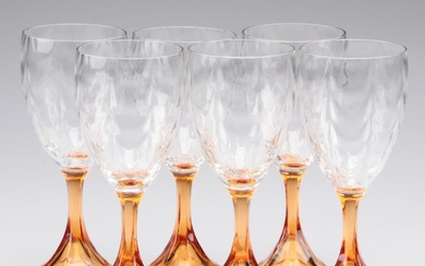 Wine Glasses with Clear Swag Texture on Apricot Colored Base