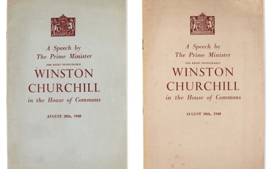 Winston Churchill | A Speech... in the House of Commons. August 20th, 1940 (2 copies in variant bindings)