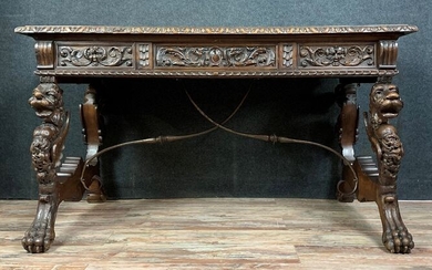 Writing table - Renaissance Style - Solid Oak - 19th century