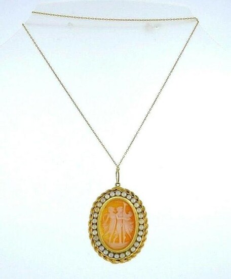 Yellow Gold Pearl Cameo Necklace