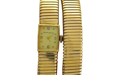 Yellow Gold Tubogas Retro Watch Wrap Bracelet by Neiman