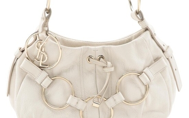 Yves Saint Laurent Ring Chain Monogram Shoulder Bag in White Grained Leather