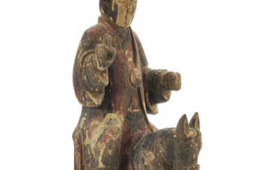 Zhang Guolao sur son âne, sculpture en bois avec rehauts de polychromie, Chine, dynastie Ming ou de style, h. 50 cm