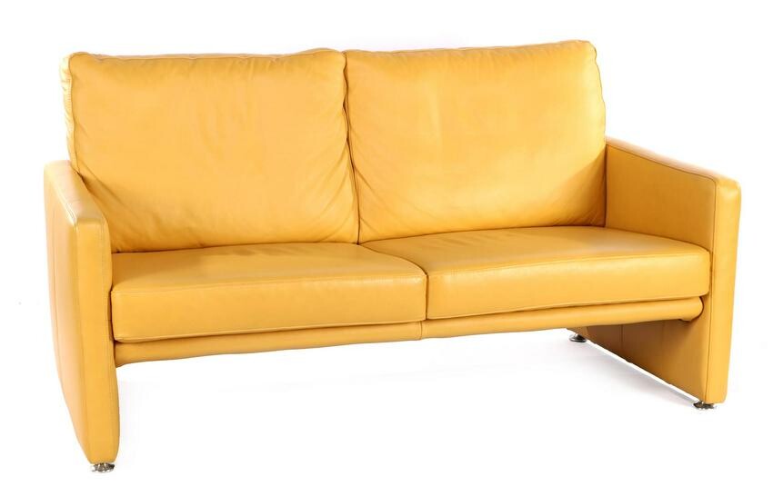 yellow leather 2-seater sofa