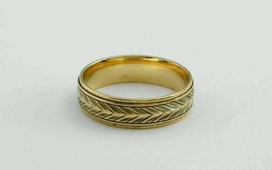 10K GOLD 6MM PULLED FEATHER ENGRAVED WEDDING BAND Sz 10