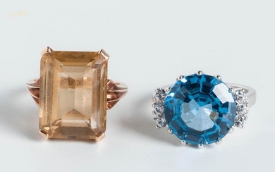 10kt Gold and Citrine Ring and 10kt White Gold and Blue Topaz Ring