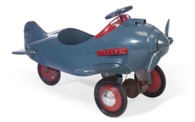 A POLYCHROME-PAINTED METAL CHILD'S PEDAL PLANE TOY, MID-20TH CENTURY